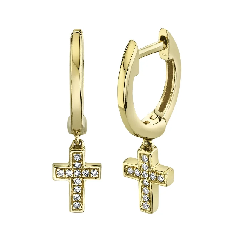 0.04 CT. DIAMOND CROSS CHARM HUGGIE EARRINGS