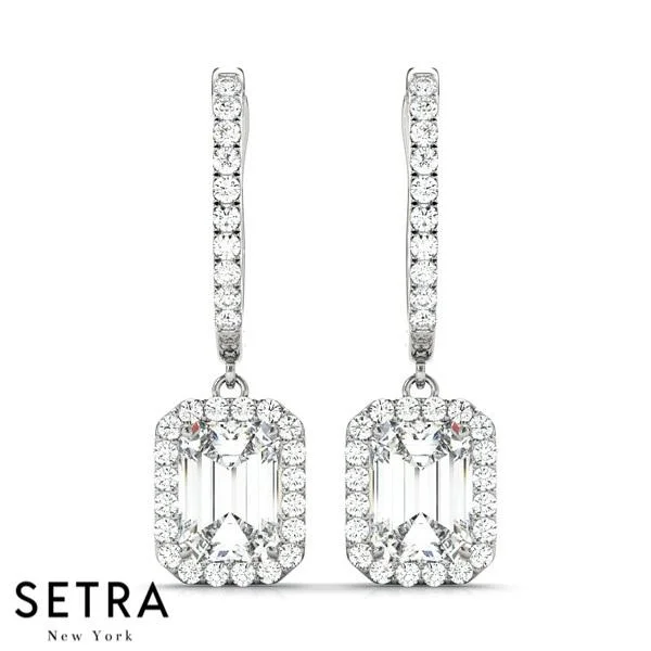 14K FINE GOLD HALO CHANDELIER DIAMOND EARRINGS