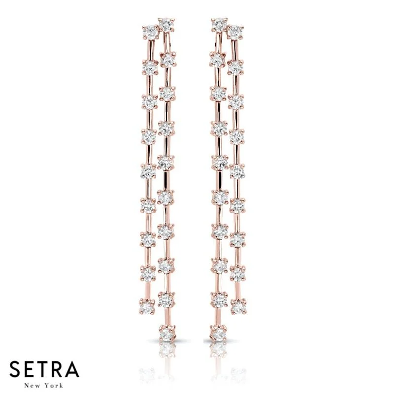 DESIGNER 14K FINE ROSE GOLD WITH DIAMONDS CHANDELIER EARRINGS