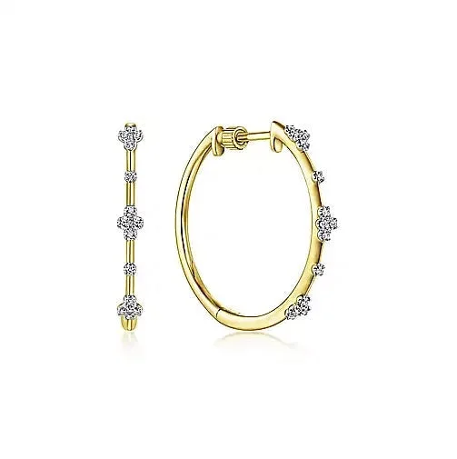 14K Yellow Gold .13cttw Diamond Cluster Hoop Earrings