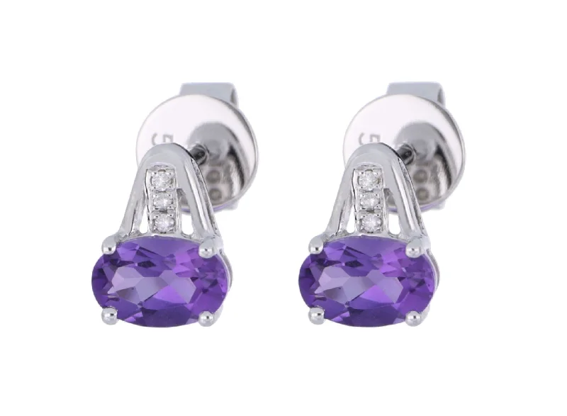 Amethyst Ladies Earrings (Amethyst 0.86 cts. White Diamond 0.02 cts.)