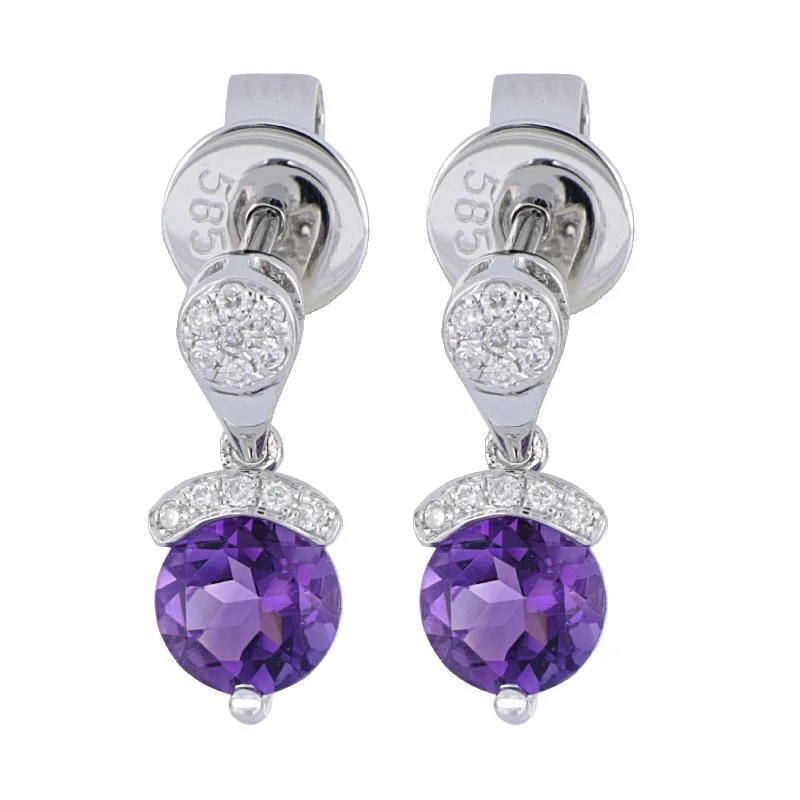 Amethyst Ladies Earrings (Amethyst 0.92 cts. Round White Diamond 0.07 cts.)