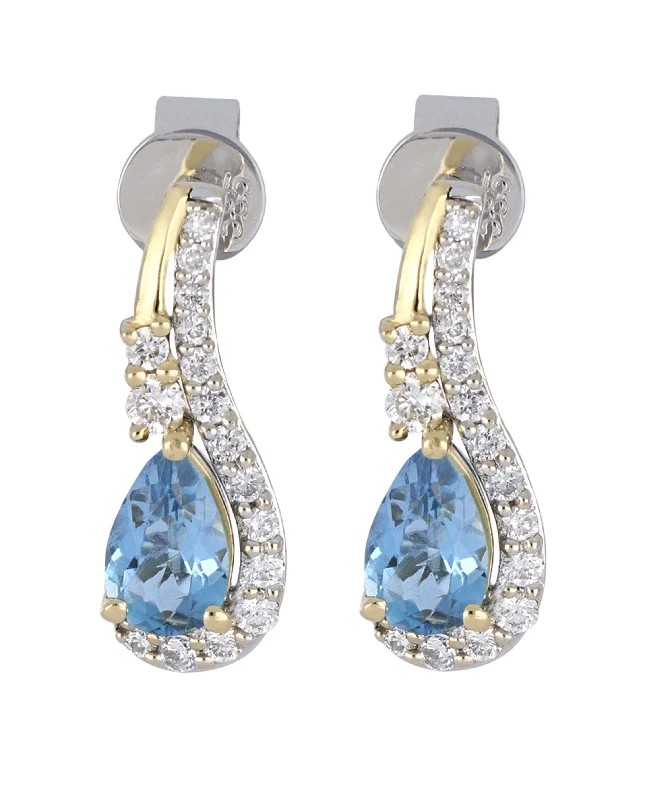 Aquamarine Ladies Earrings (Aquamarine 0.64 cts. White Diamond 0.26 cts.)