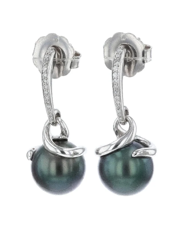 Black Pearl Ladies Earrings (White Diamond 0.12)