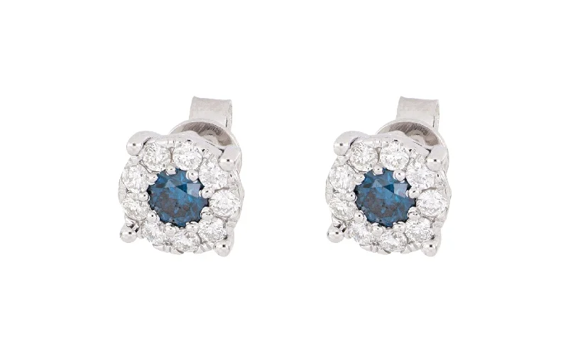 Blue Diamond Studs Ladies Earrings (Blue Diamond 0.61 cts. White Diamond 0.61 cts.)