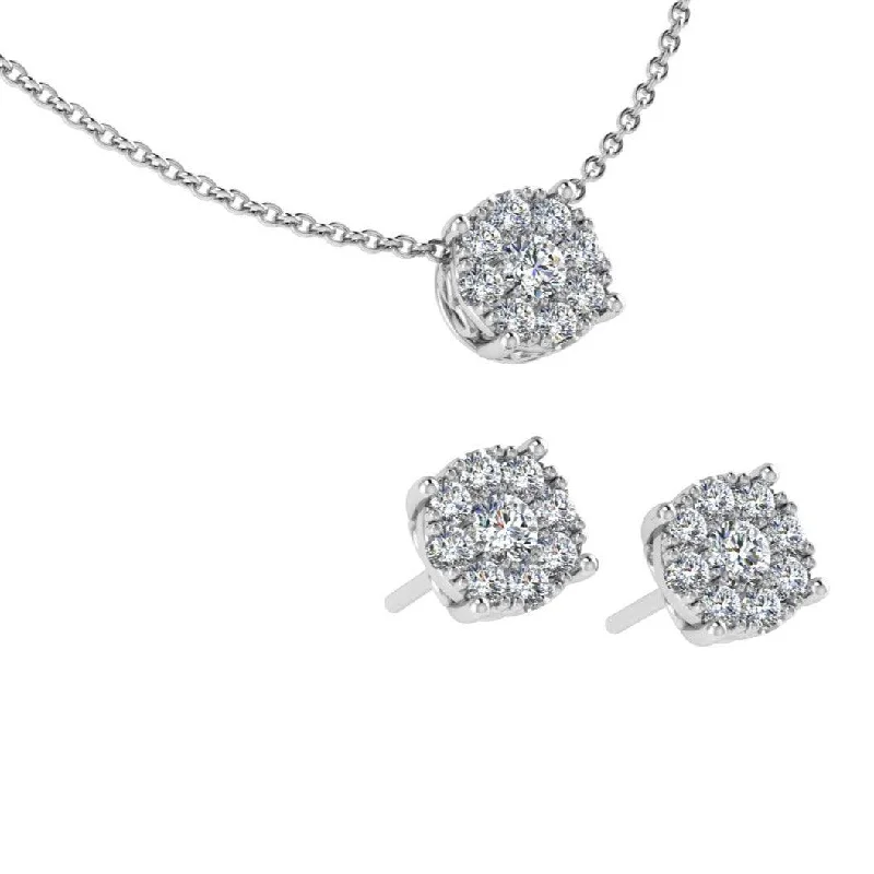 Diamond Cluster Earrings and Necklace Bridal Set