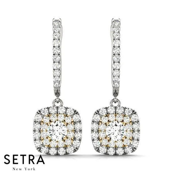 DOUBLE ROW HALO CHANDELIER DIAMOND EARRINGS 14K GOLD