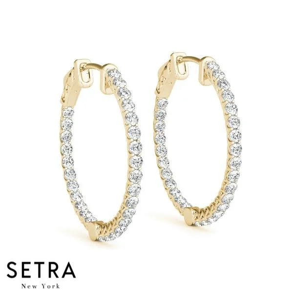 2.00ct INSIDE-OUT DIAMONDS VINTAGE STYLE HOOP EARRINGS 35mm 14K GOLD