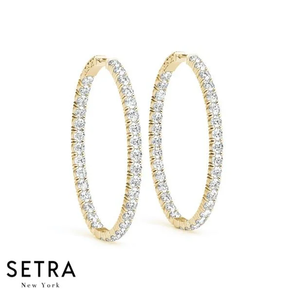 2.20ct INSIDE-OUT DIAMONDS HOOP EARRINGS 35mm 14K GOLD