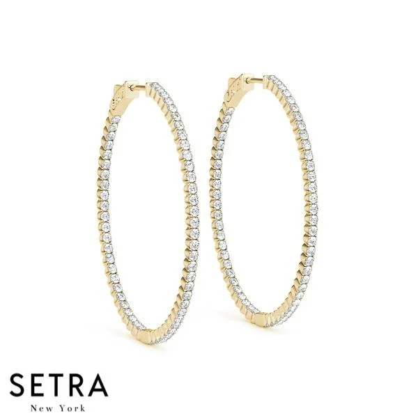 2.00ct INSIDE-OUT DIAMONDS OVAL HOOP EARRINGS 50mm 14K GOLD