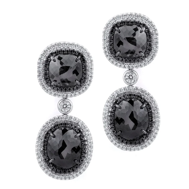 Double Drop Cushion Black Diamond Earrings ER259