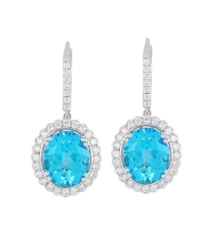 Paraiba Topaz Ladies Earrings (Paraiba Topaz 11.86 cts. White Diamond 0.92 cts.)