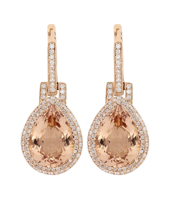 Morganite Ladies Earrings (Morganite 10.32 cts. White Diamond 0.89 cts.)