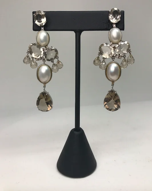 Pearl Smokey Quartz Dangle Earrings