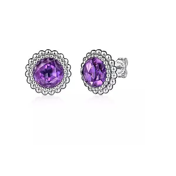 Sterling Sliver Faceted Round Amethyst Bujukan Stud Earrings