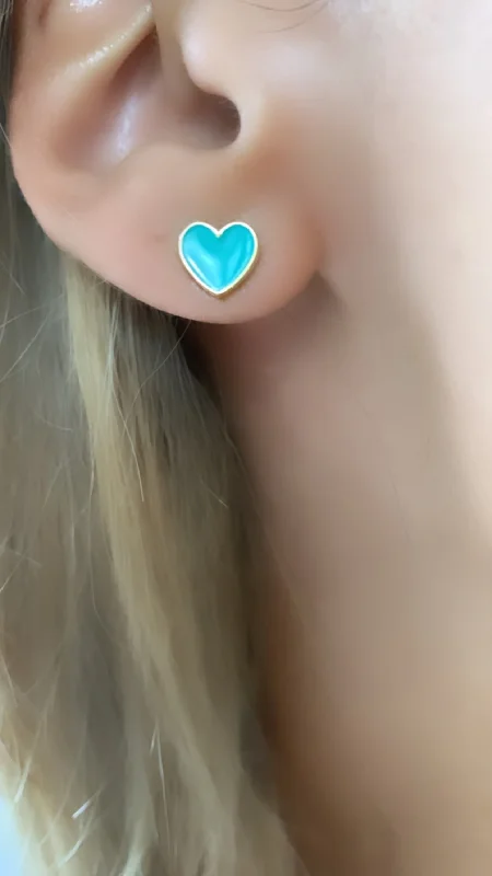 Turquoise Mini Enamel Heart Stud Earrings