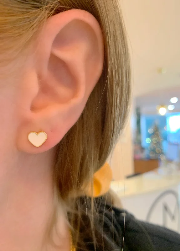 White Mini Enamel Heart Stud Earrings