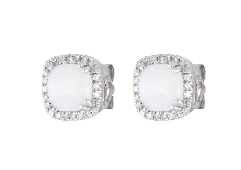 White Opal Ladies Earrings (White Opal 1.11 cts. White Diamond 0.19 cts.)