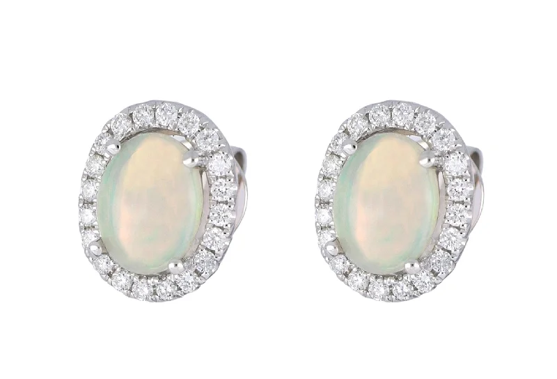 White Opal Ladies Earrings (White Opal 1.78 cts. White Diamond 0.34 cts.)