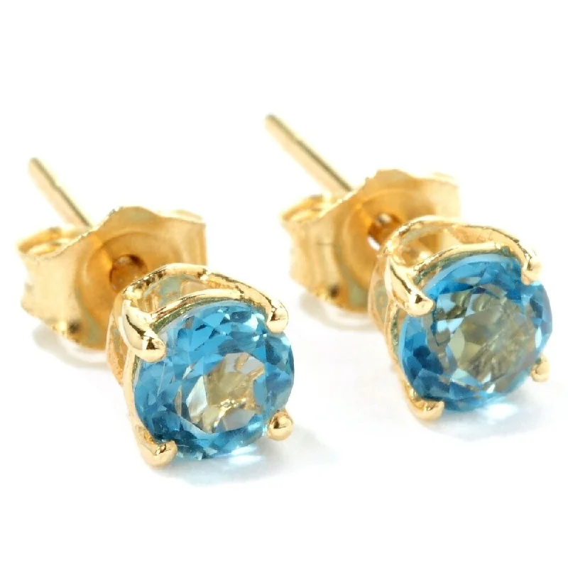 10k Yellow Gold Genuine London Blue Topaz 4mm Round Stud Earrings