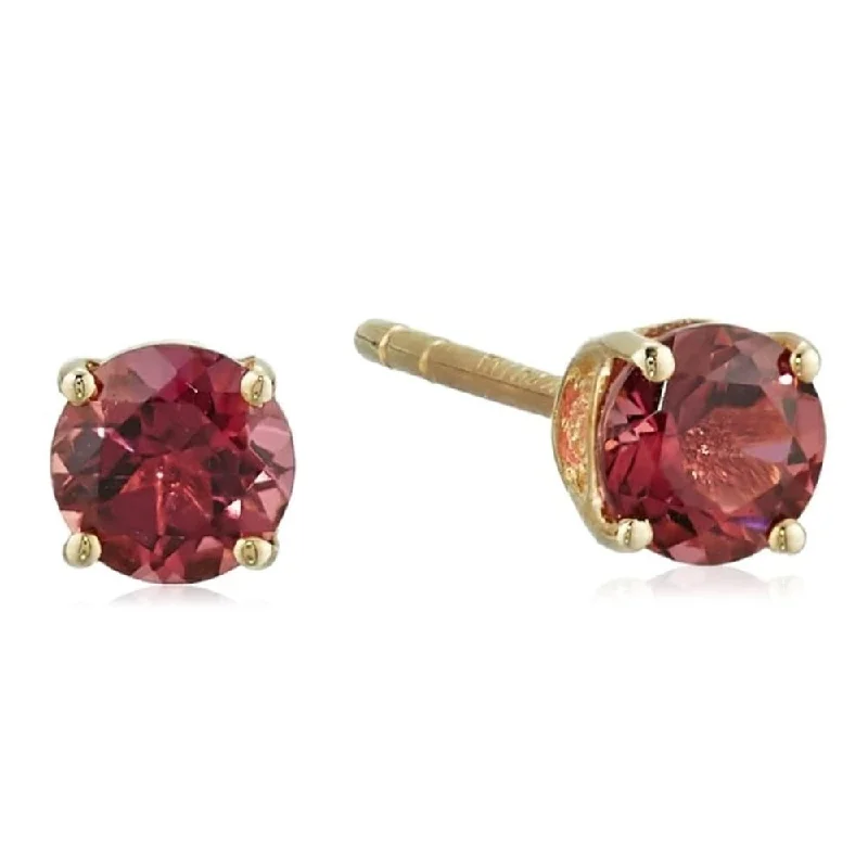 10k Yellow Gold Genuine Pink Tourmaline Topaz 4mm Round Stud Earrings