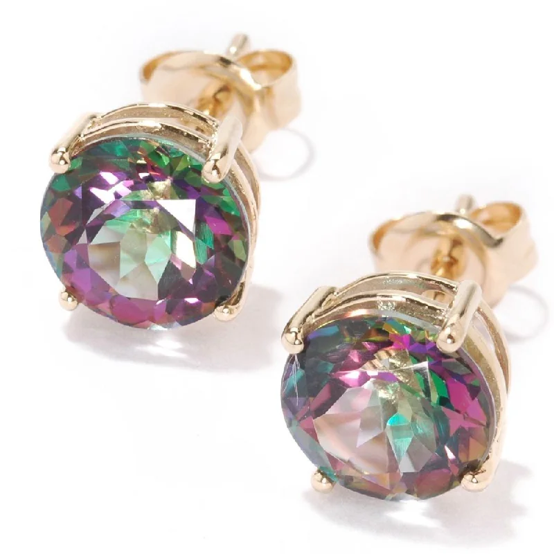 10k Yellow Gold Mystic Topaz Round Stud Earrings