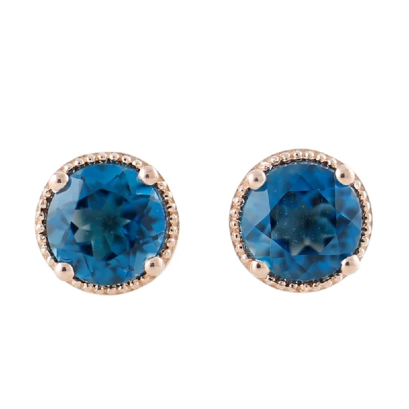 14K Rose Gold Over Ster Silver 2.4ctw London Blue Topaz Stud Earrings