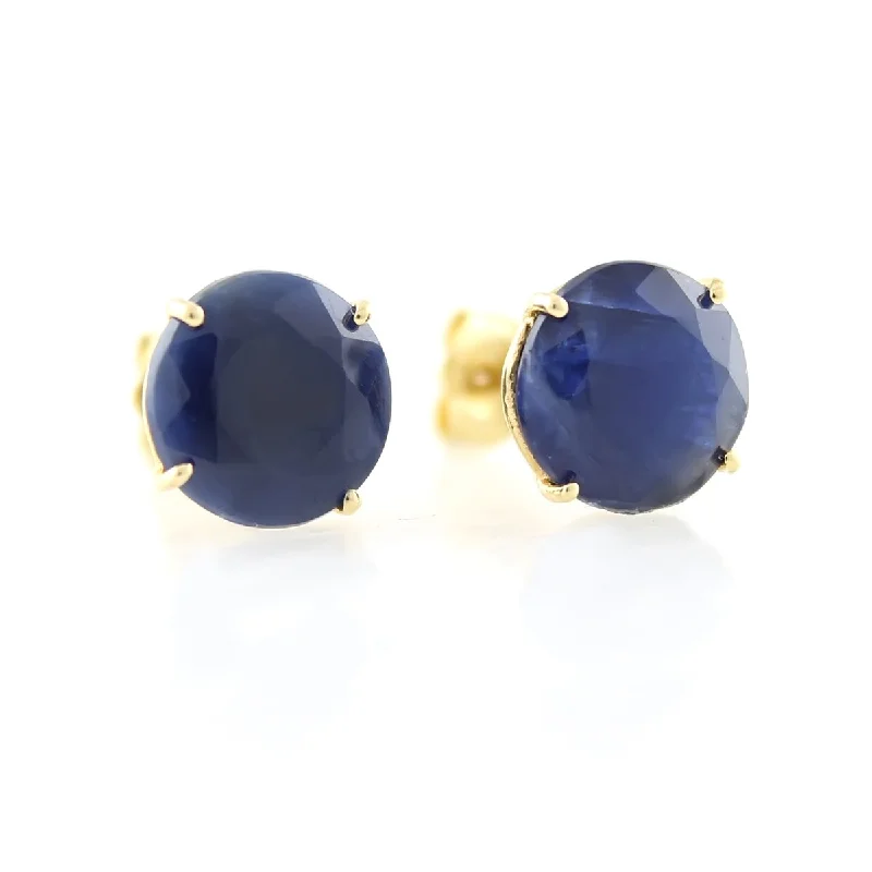 14K Yellow Gold Indian Blue Sapphire Stud Earrings