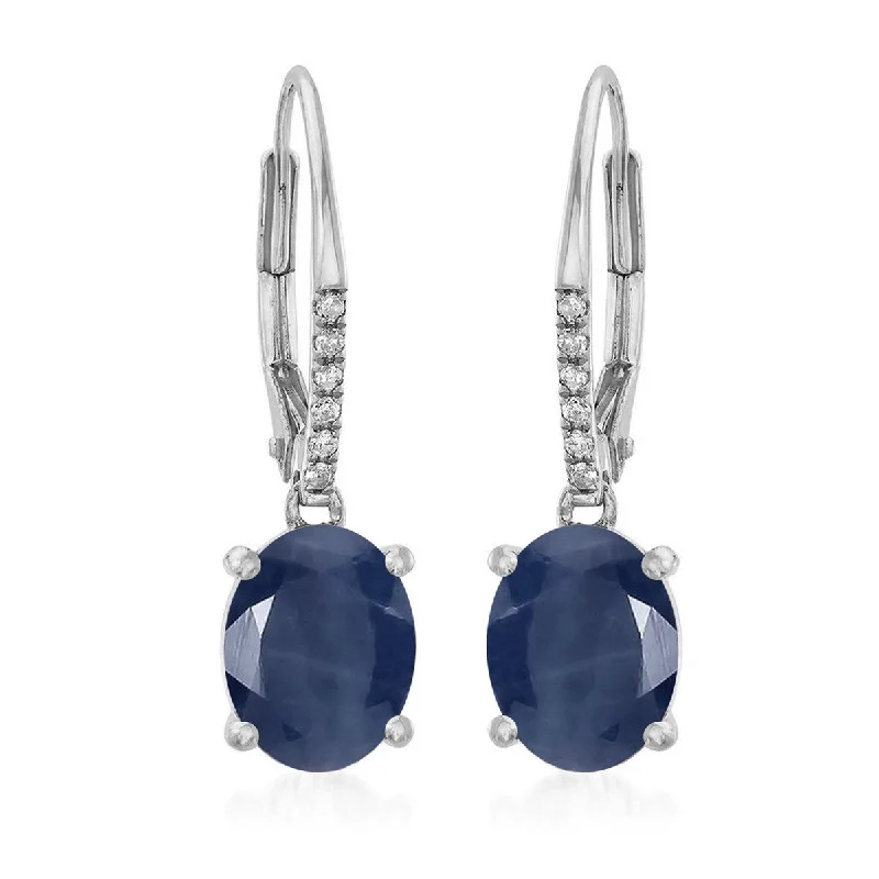 14Kt White Gold Indian Blue Sapphire and Diamond Dangle Earrings