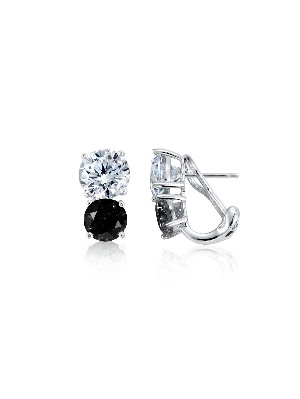 2 Stone Posted Earrings Black Color Stone Finished In Pure Platinum