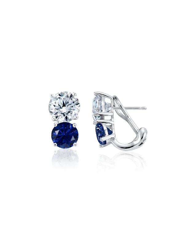 2 Stone Posted Earrings Sapphire Color Stone Finished In Pure Platinum