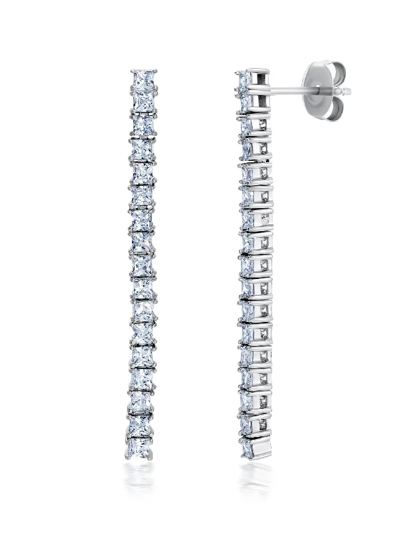 Linear Earring with 2mm Round Stones  Sale