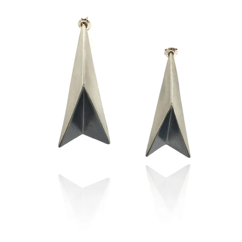 3D Silver Folded Plane Earrings