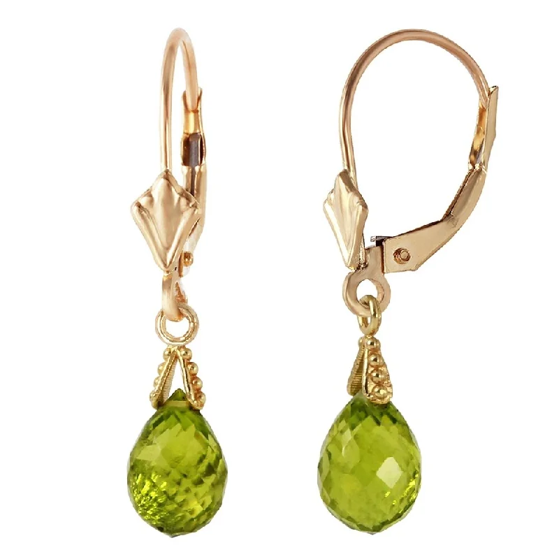 4.5 CTW 14K Solid Gold Leverback Earrings Briolette Peridot