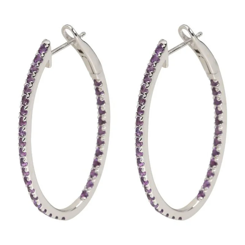 925 Sterling Silver African Amethyst Hoop Earrings