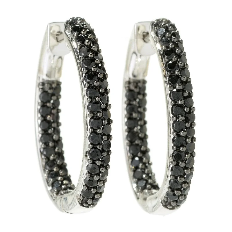 925 Sterling Silver Black Spinel Hoop Earrings