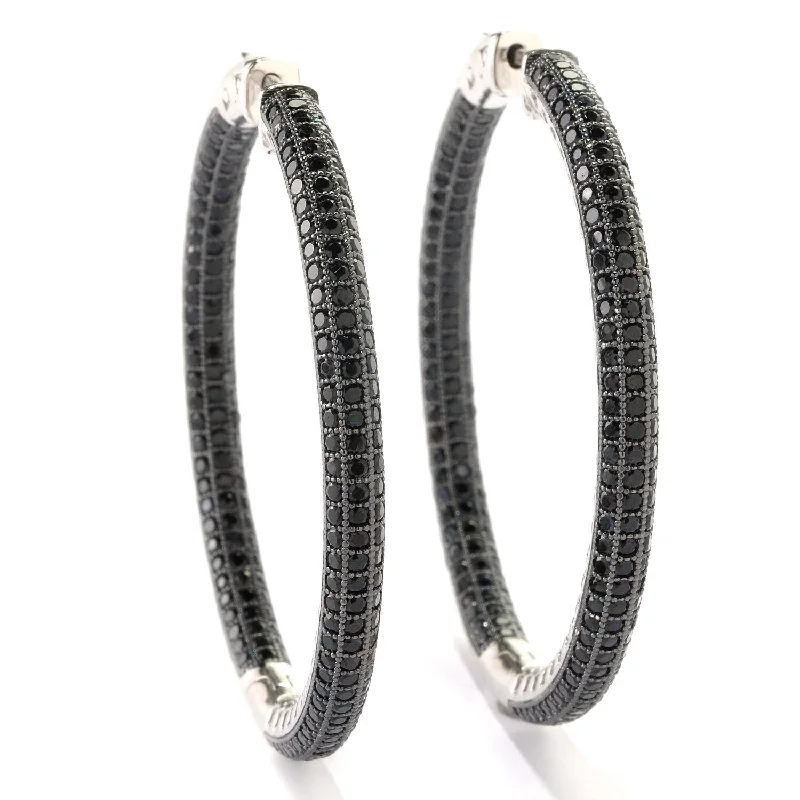 925 Sterling Silver Black Spinel Hoop Earrings