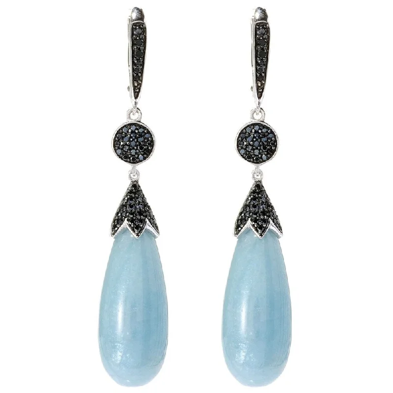 925 Sterling Silver Black Spinel,Milky Aquamarine Drop & Dangle Earrings