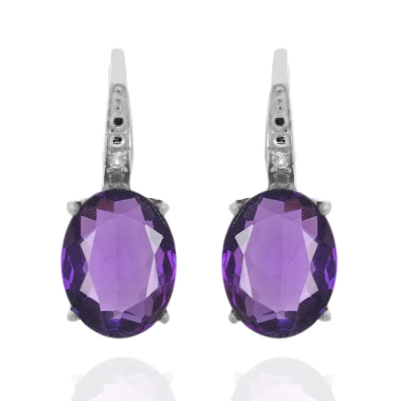 925 Sterling Silver Brazilian Amethyst and Diamond Earrings