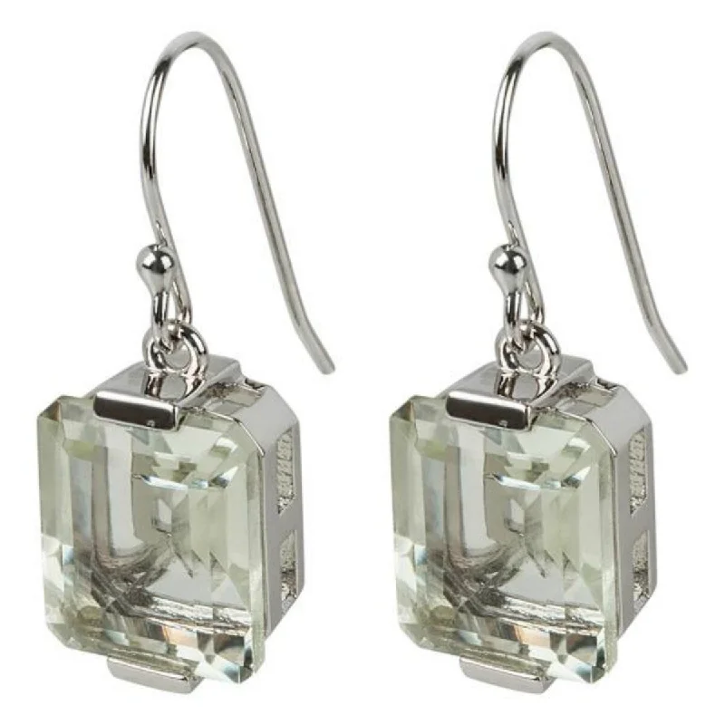 925 Sterling Silver Green Amethyst Dangle Earrings