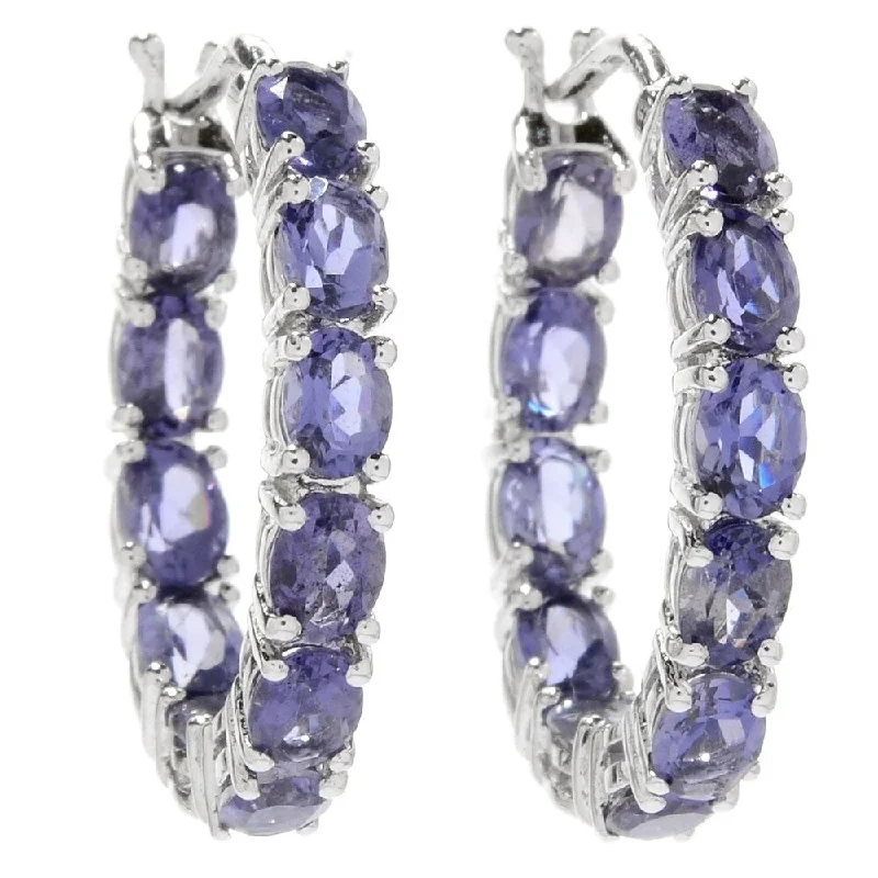 925 Sterling Silver Iolite Hoop Earrings