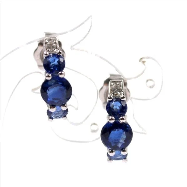 925 Sterling Silver Kyanite and White Natural Zircon Hoop Earrings