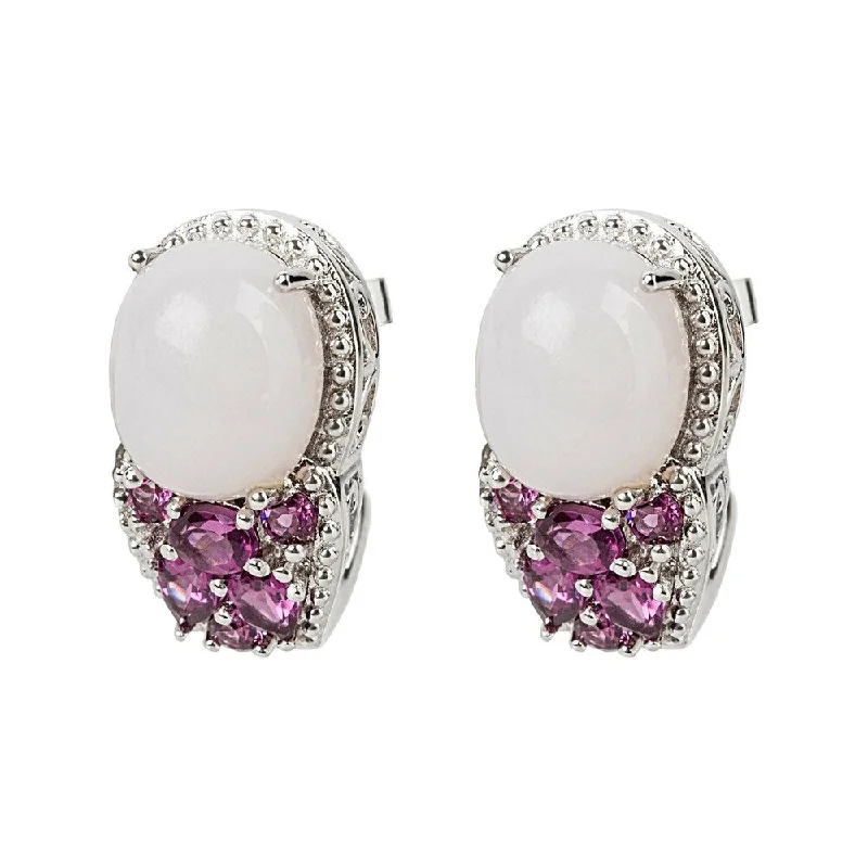 925 Sterling Silver Pink Chalcedony and Rhodolite Garnet Stud Earrings