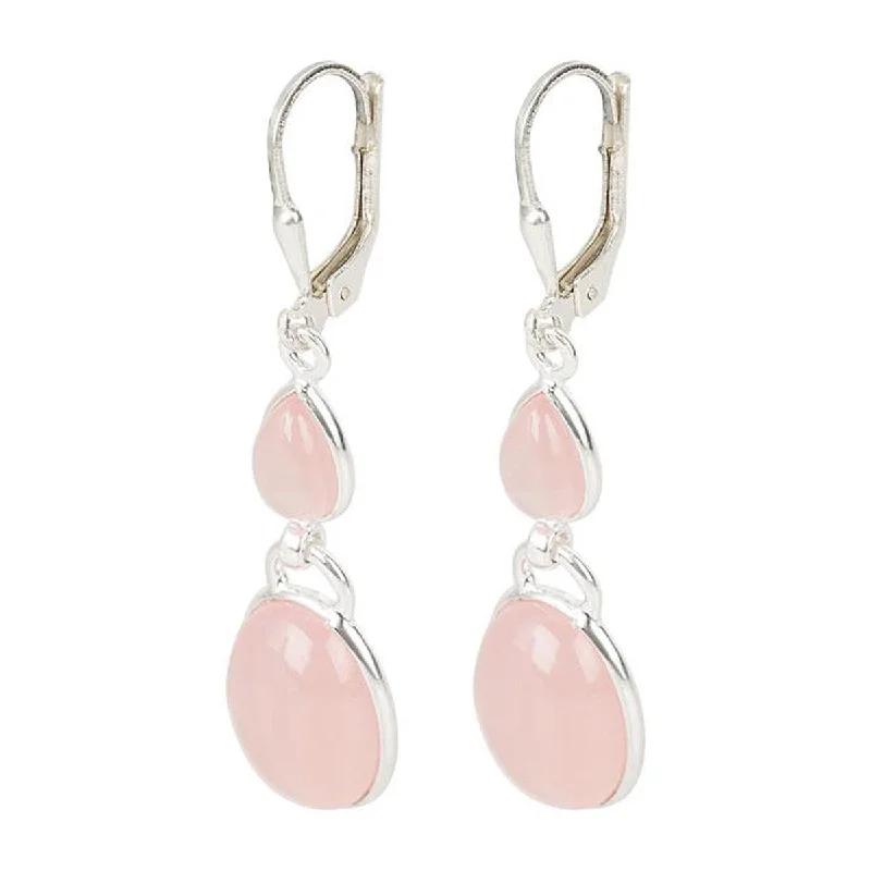 925 Sterling Silver Pink Chalcedony Dangle Earrings