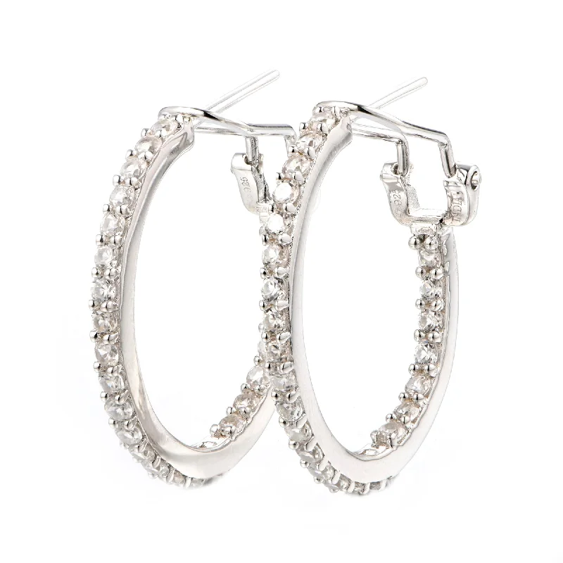 925 Sterling Silver White Natural Zircon Hoop Earrings