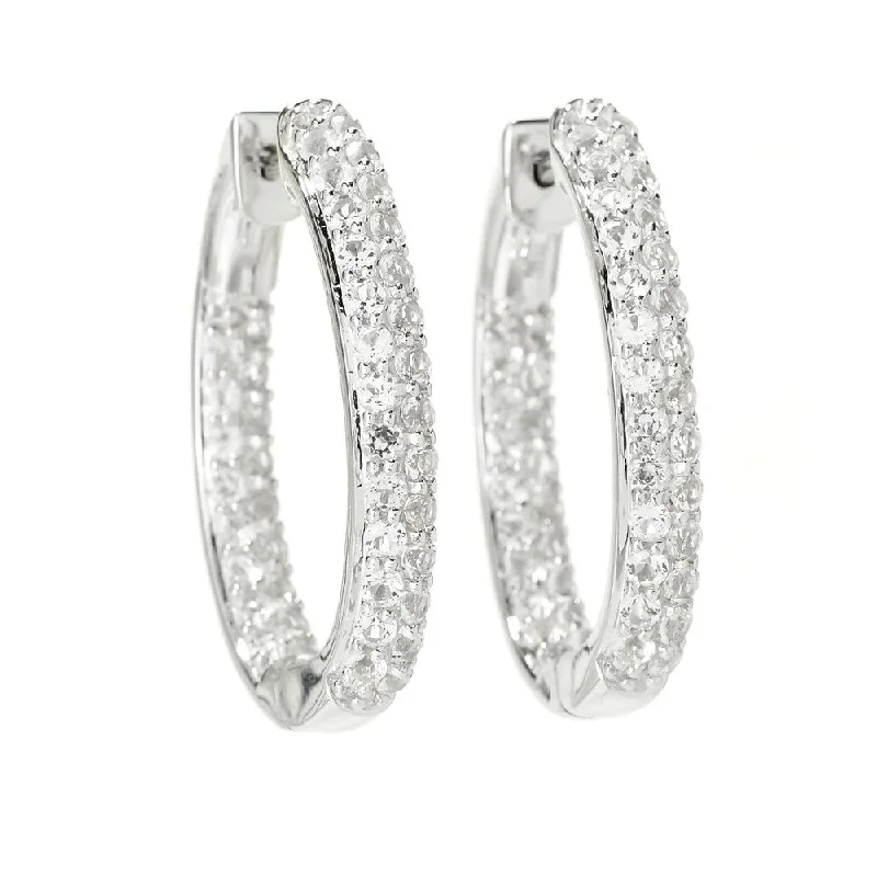 925 Sterling Silver White Topaz Hoop Earrings