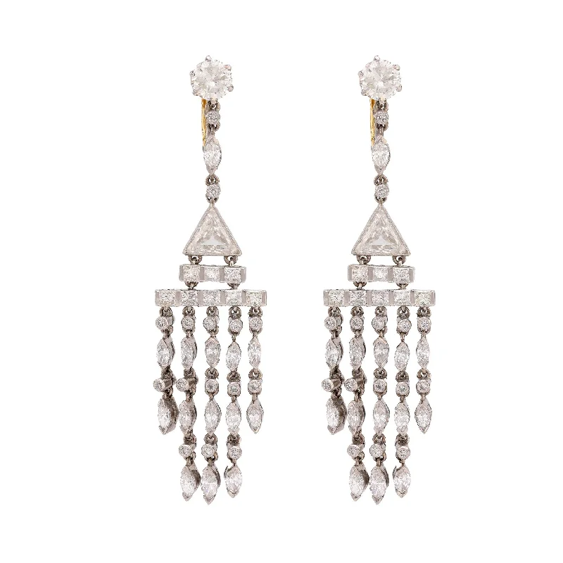 Art Deco inspired 6 carat total weight diamond platinum chandelier earrings