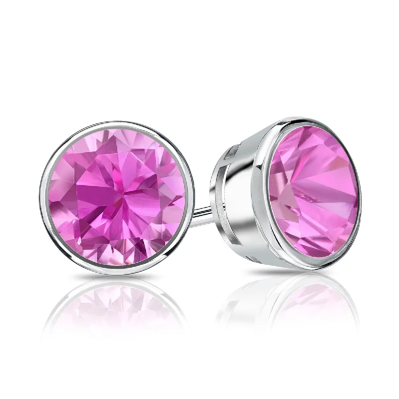 Auriya 14k Gold 1 1/2ctw Bezel-set Pink Sapphire Gemstone Stud Earrings