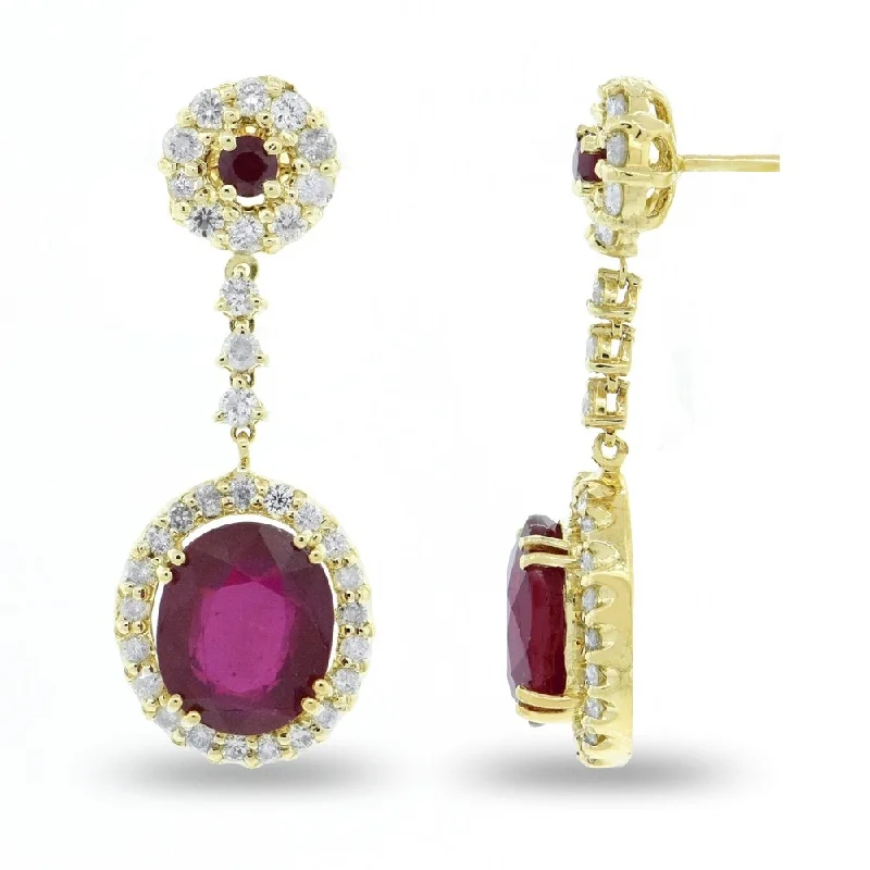 Auriya 14k Gold 10 1/8ct Ruby and 1 5/8ct TDW Diamond Earrings - Red