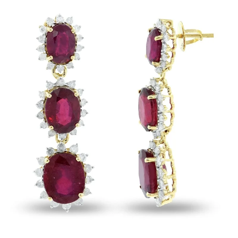 Auriya 14k Gold 16 1/2ct Ruby and 1 1/3ct TDW Diamond Earrings - Red